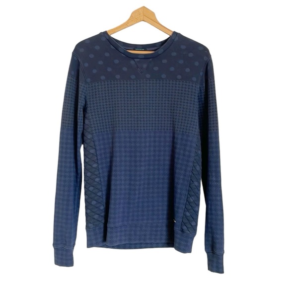 Scotch & Soda Mens Navy Blue Houndstooth Mix Print Pullover Sweatshirt Size M - Picture 1 of 8